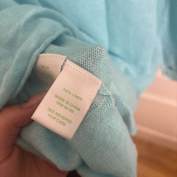 Lilly Pulitzer vintage linen Blue V-Neck Long Sleeve Top size L EUC - Picture 4 of 4